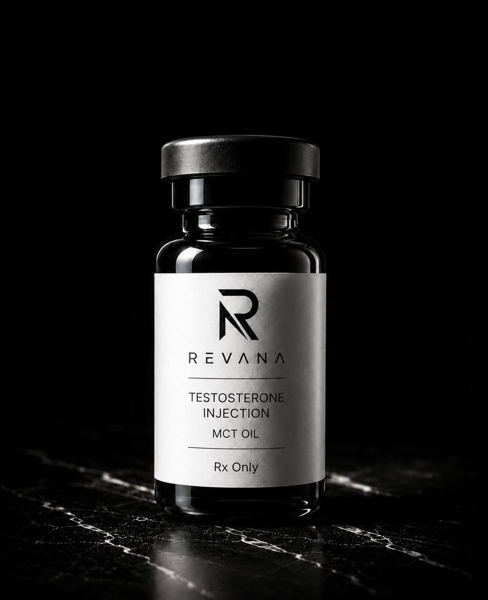 Revana testosterone in MCT oil on black marble